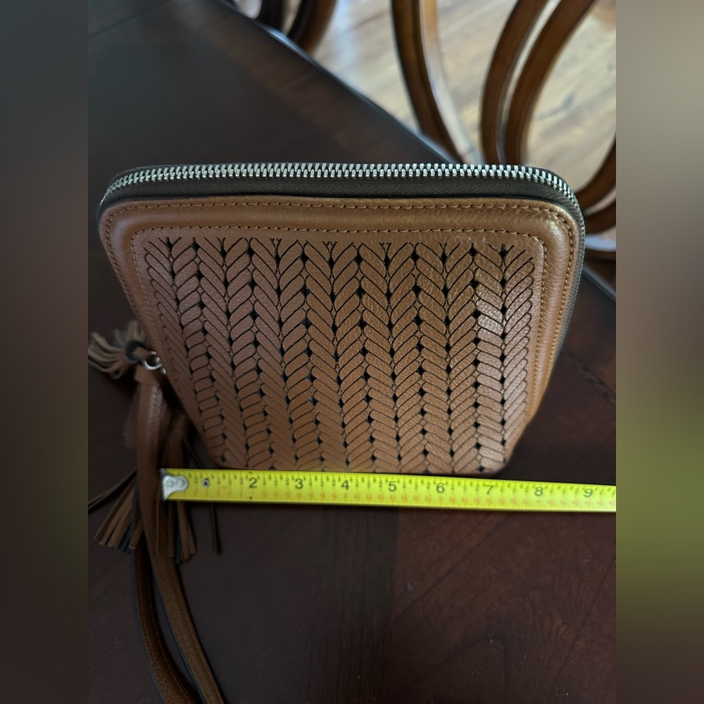 BRIGHTON FERRARA ANDRETTA LEATHER Crossbody Purse - Brown/Strap, Tassels & Charm - Picture 10 of 11